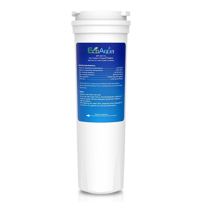 EcoAqua EFF-6017A Water Filter compatible with Fisher & Paykel 836848, 836860, ActiveSmart, E402B, E402BRXFDU, E442B