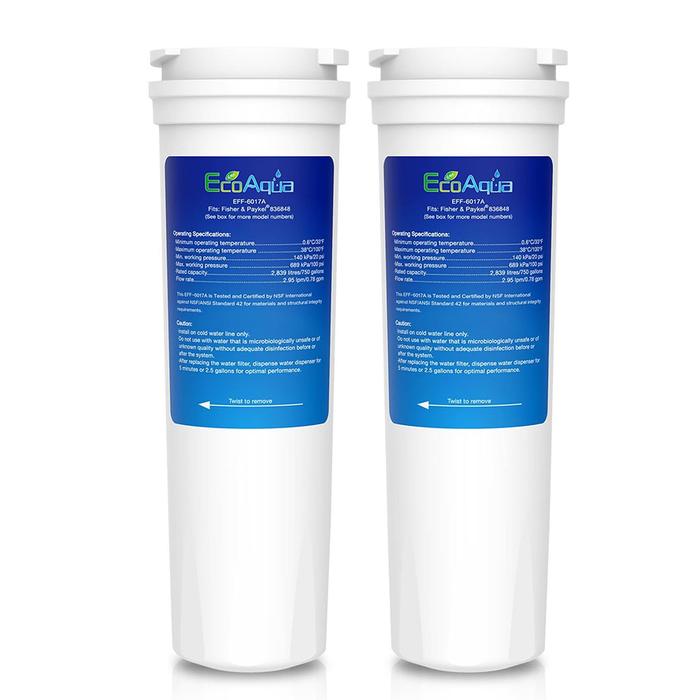 EcoAqua EFF-6017A Water Filter compatible with Fisher & Paykel 836848, 836860, ActiveSmart, E402B, E402BRXFDU, E442B