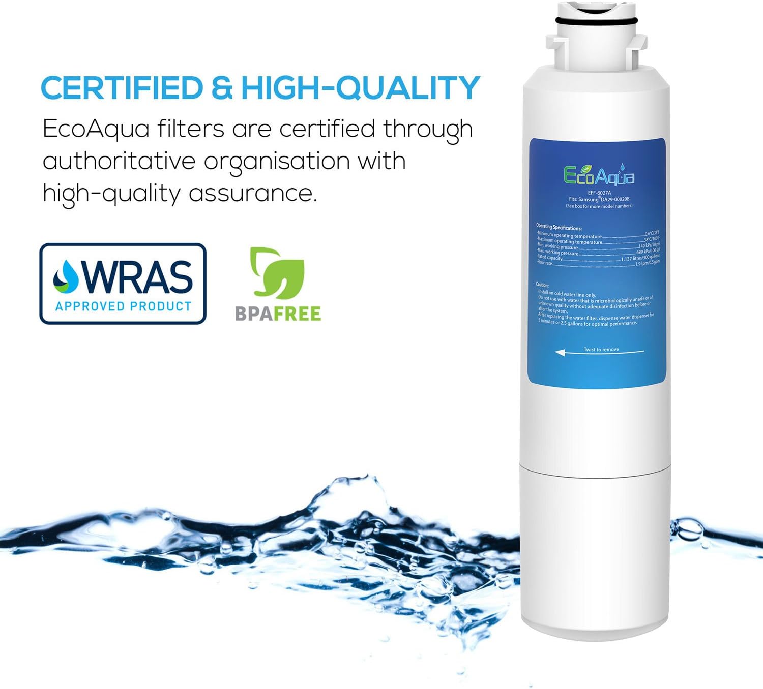 EcoAqua EFF-6027A Samsung DA29-00020B HAF-CIN Compatible Water Filter